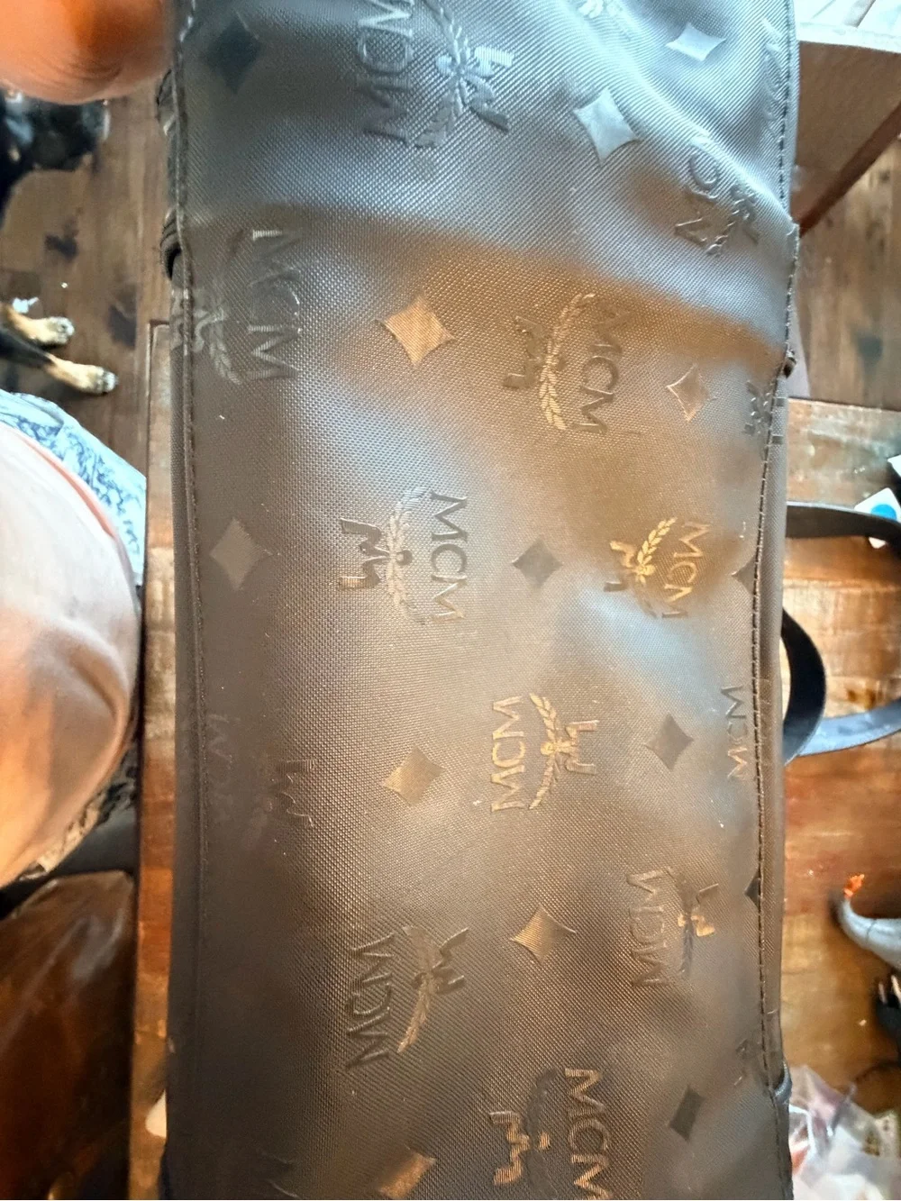 MCM Black Monogram Tote with Gold Plaque